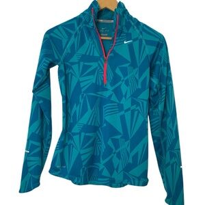 Nike Blue Geometrical Pattern Dri-FIT 1/4 Zip Long Sleeve Top Size Small